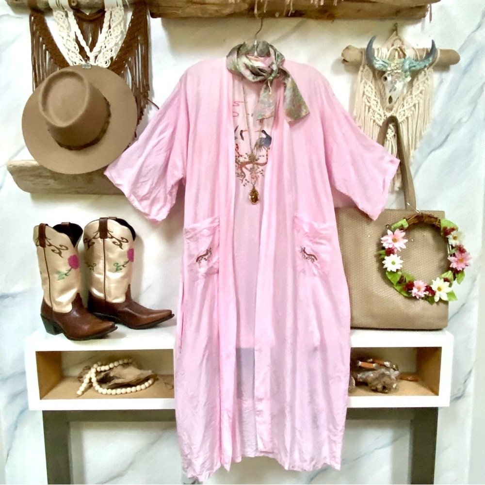 Baby PINK boho vintage duster w southwestern vibe